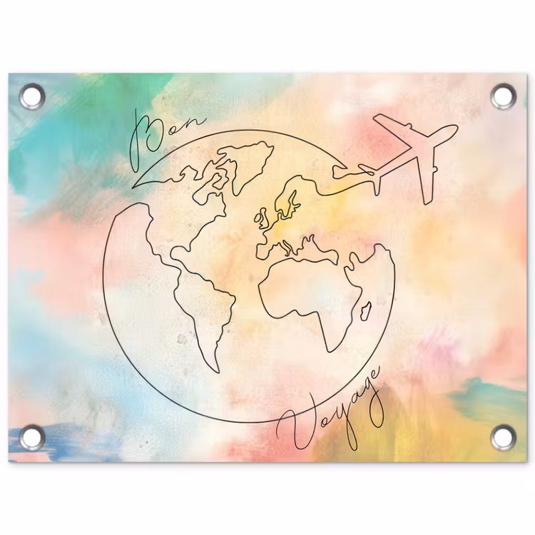 Voyage - Wereldbol - Pastel - Quote tuinposter los doek klein -3d