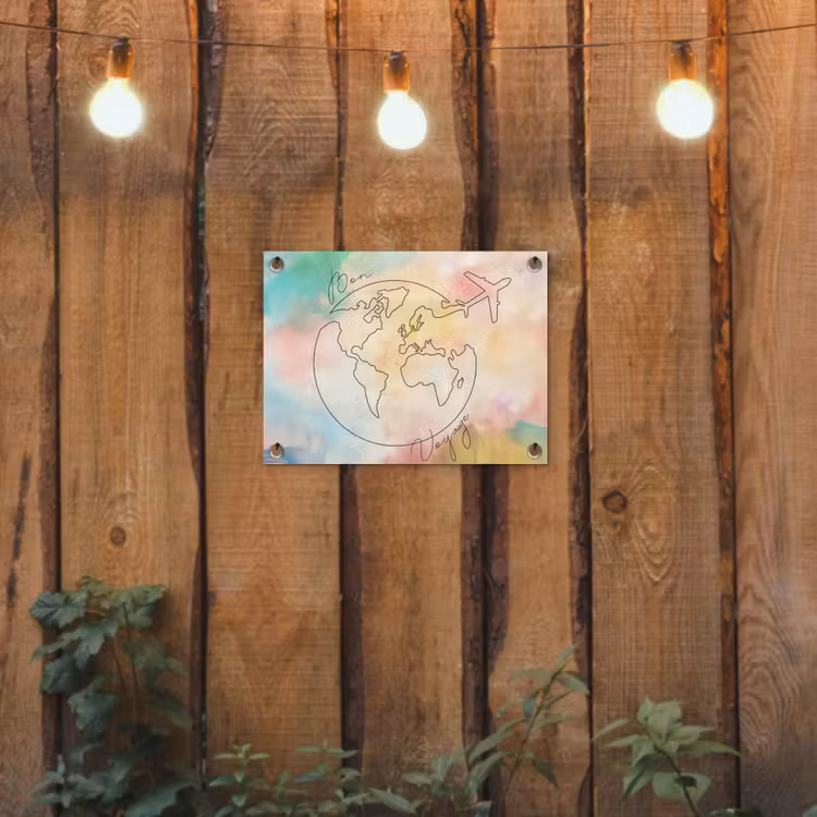 Voyage - Wereldbol - Pastel - Quote tuinposter los doek klein -sfeer1