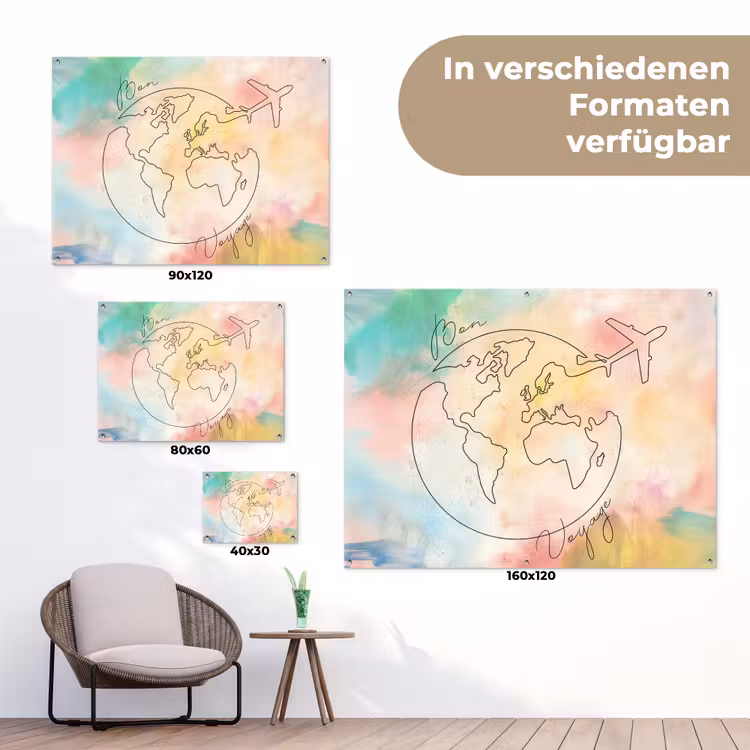 Voyage - Wereldbol - Pastel - Quote tuinposter los doek klein -Xsfeer9_DE