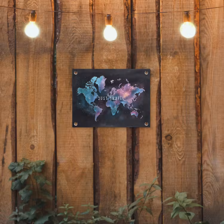 Travel - Sterrennevels - Wereldkaart - Krijtbord tuinposter los doek klein -sfeer1