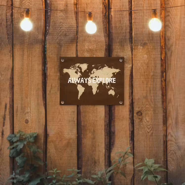 Reizen - Wereldkaart - Bruin tuinposter los doek klein -sfeer1
