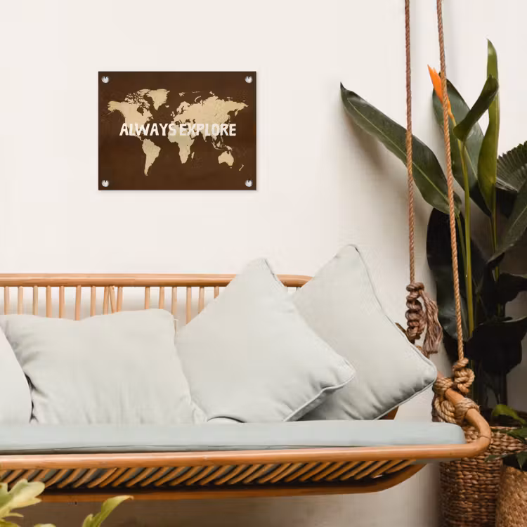Reizen - Wereldkaart - Bruin tuinposter los doek klein -sfeer7
