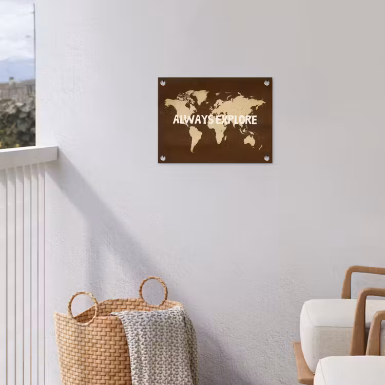 Reizen - Wereldkaart - Bruin tuinposter los doek klein -sfeer8