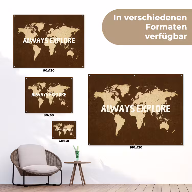 Reizen - Wereldkaart - Bruin tuinposter los doek klein -Xsfeer9_DE