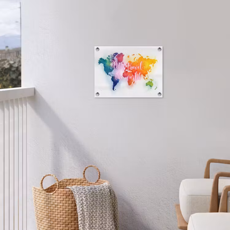 Travel - Quote - Regenboog - Wereldkaart tuinposter los doek klein -sfeer8