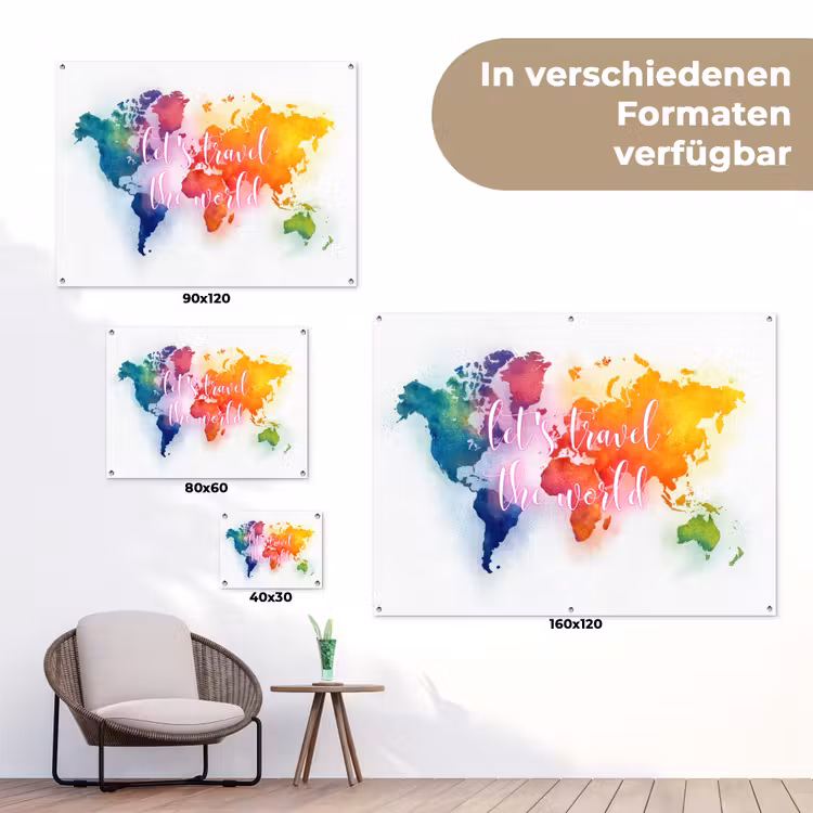 Travel - Quote - Regenboog - Wereldkaart tuinposter los doek klein -Xsfeer9_DE