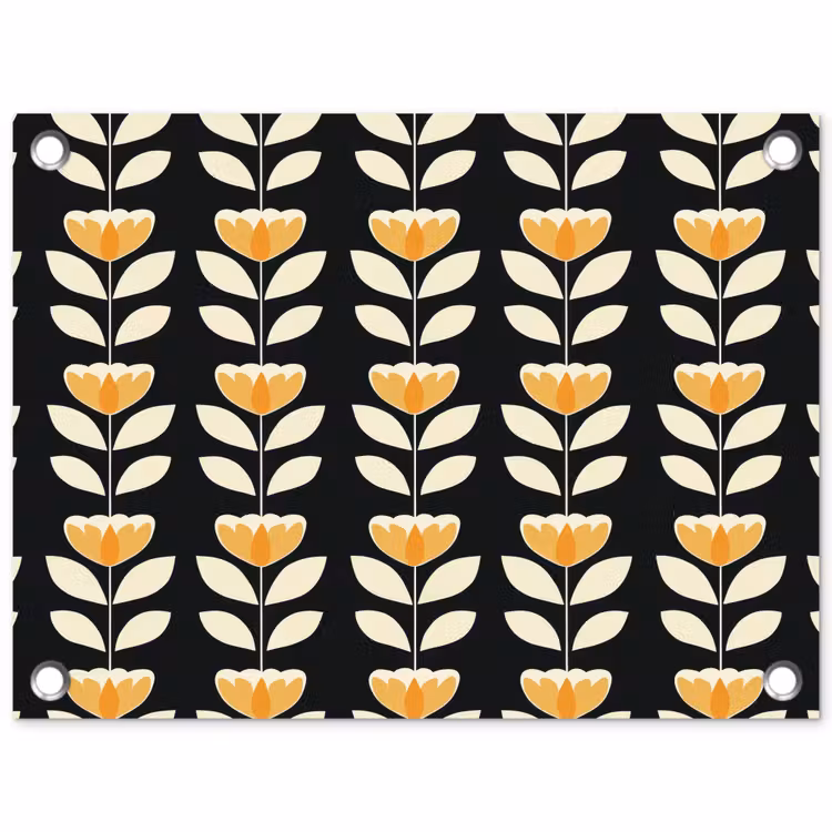 Retro - Bloem - Zwart - Okergeel tuinposter los doek klein 239 -3d