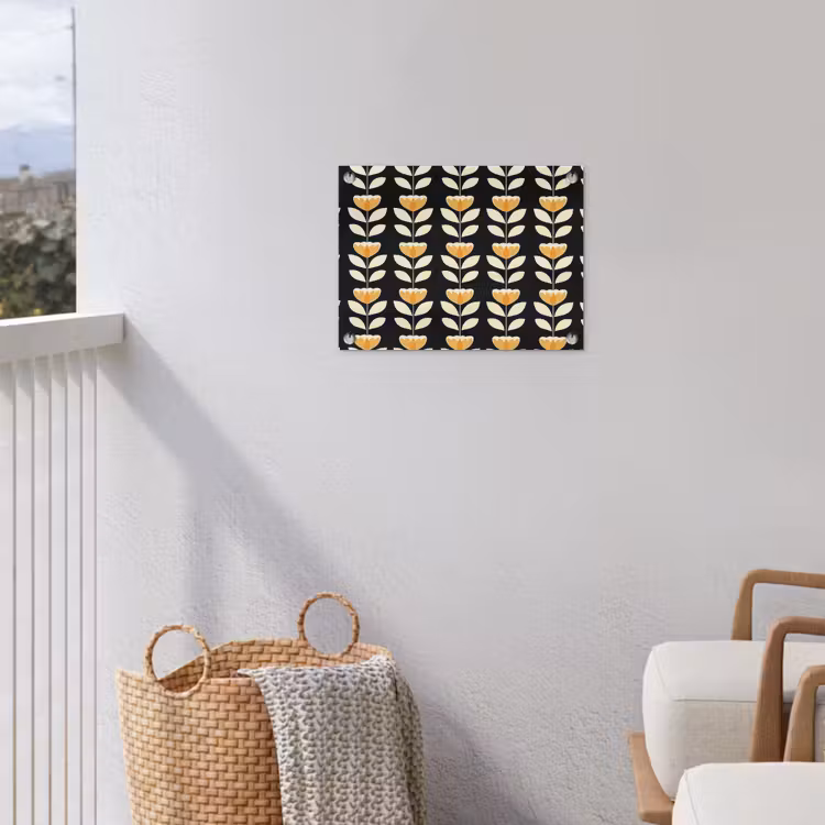 Retro - Bloem - Zwart - Okergeel tuinposter los doek klein 239 -sfeer8