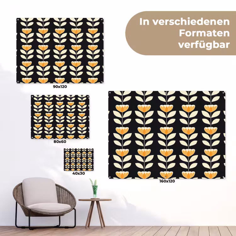 Retro - Bloem - Zwart - Okergeel tuinposter los doek klein 239 -Xsfeer9_DE