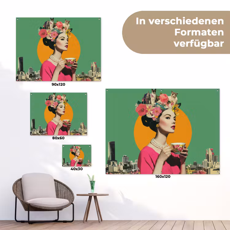 Retro - Vrouw - Stad - Zon tuinposter los doek klein -Xsfeer9_DE