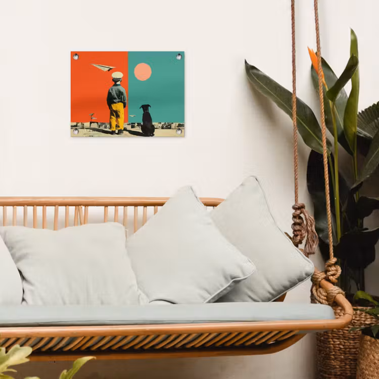 Retro - Jongen - Hond - Rood - Groen tuinposter los doek klein -sfeer7