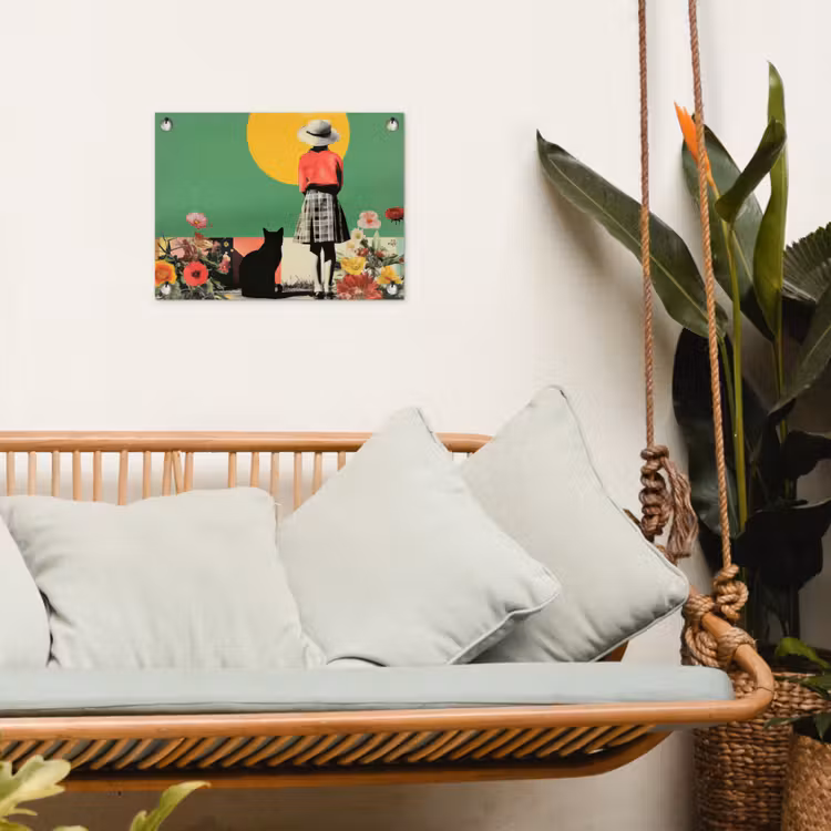 Retro - Meisje - Kat - Zon tuinposter los doek klein -sfeer7