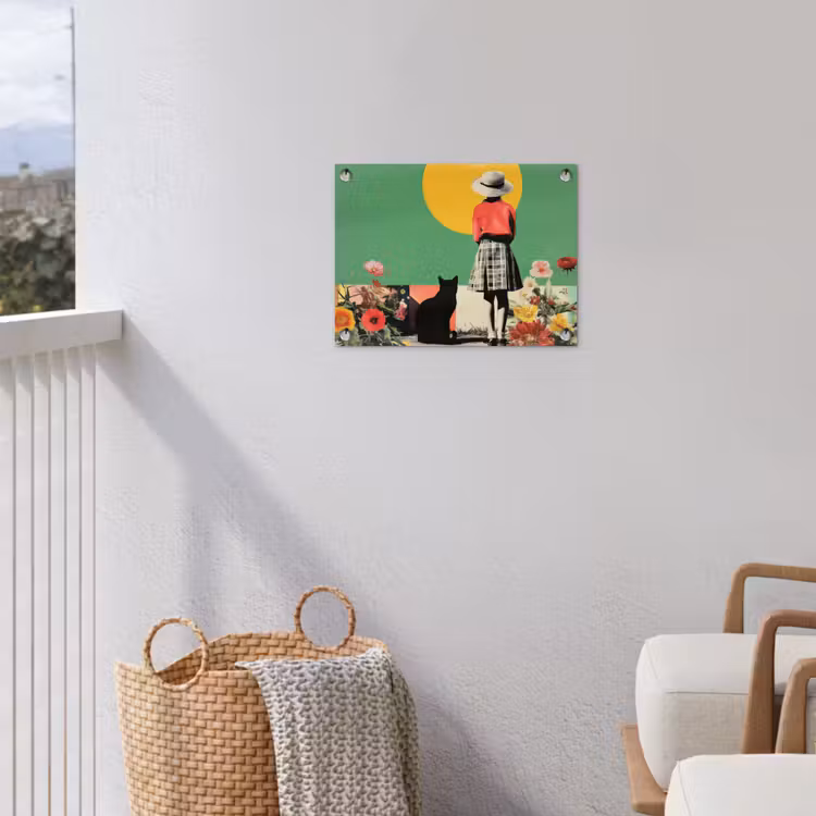 Retro - Meisje - Kat - Zon tuinposter los doek klein -sfeer8