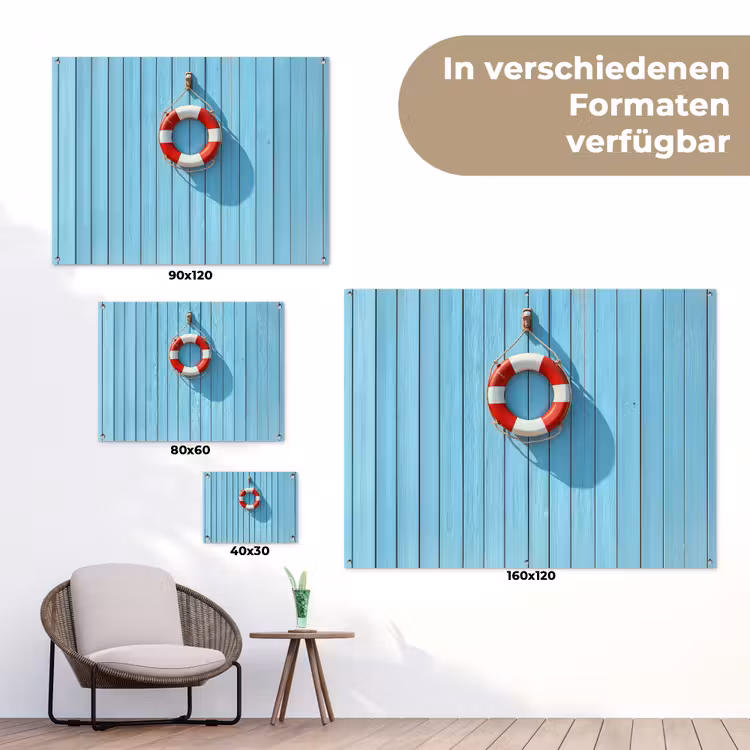 Reddingsboei - Houten wand - Blauw tuinposter los doek klein -Xsfeer9_DE
