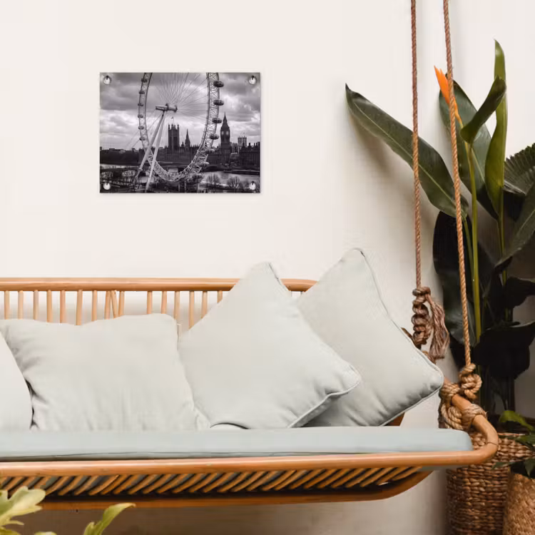 Reuzenrad - Klokkentoren - Architectuur - Zwart-wit - Stad tuinposter los doek klein -sfeer7