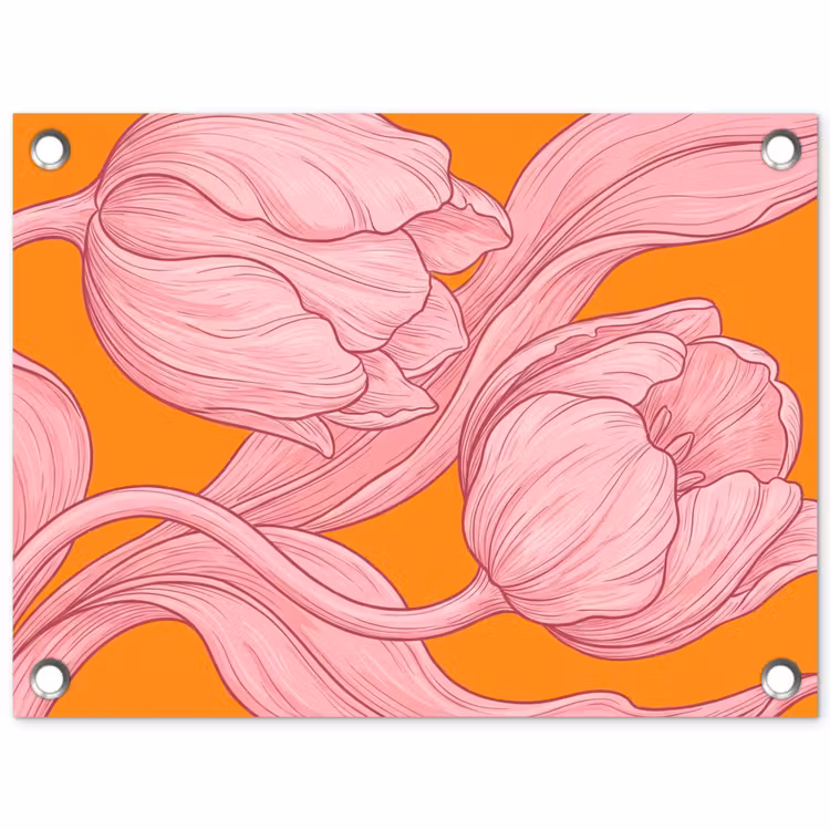 Gartenposter - Rosa Blumen – Modern - Roze bloemen - Modern tuinposter los doek klein