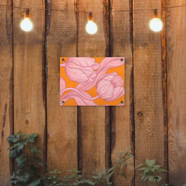 Gartenposter - Rosa Blumen – Modern - Roze bloemen - Modern tuinposter los doek klein