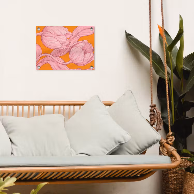 Gartenposter - Rosa Blumen – Modern - Roze bloemen - Modern tuinposter los doek klein