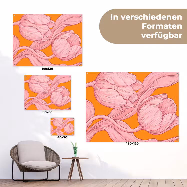Gartenposter - Rosa Blumen – Modern - Roze bloemen - Modern tuinposter los doek klein