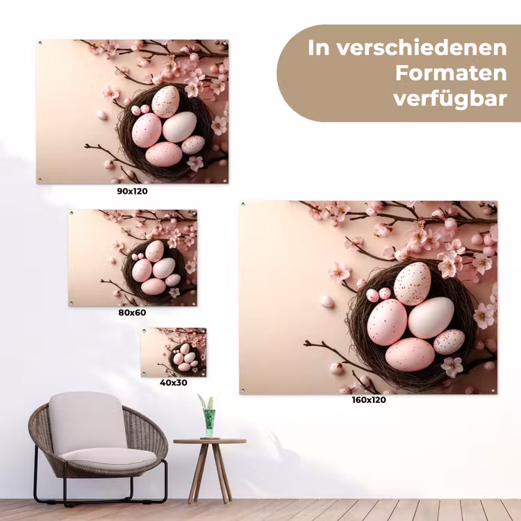 Roze - Bloesems - Eieren tuinposter los doek klein -Xsfeer9_DE