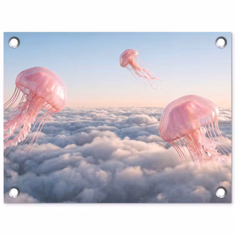 Gartenposter - Rosa Tier – Wolken - Roze dier - Wolken tuinposter los doek klein