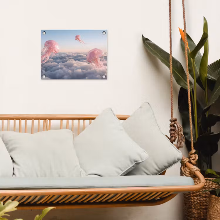 Gartenposter - Rosa Tier – Wolken - Roze dier - Wolken tuinposter los doek klein