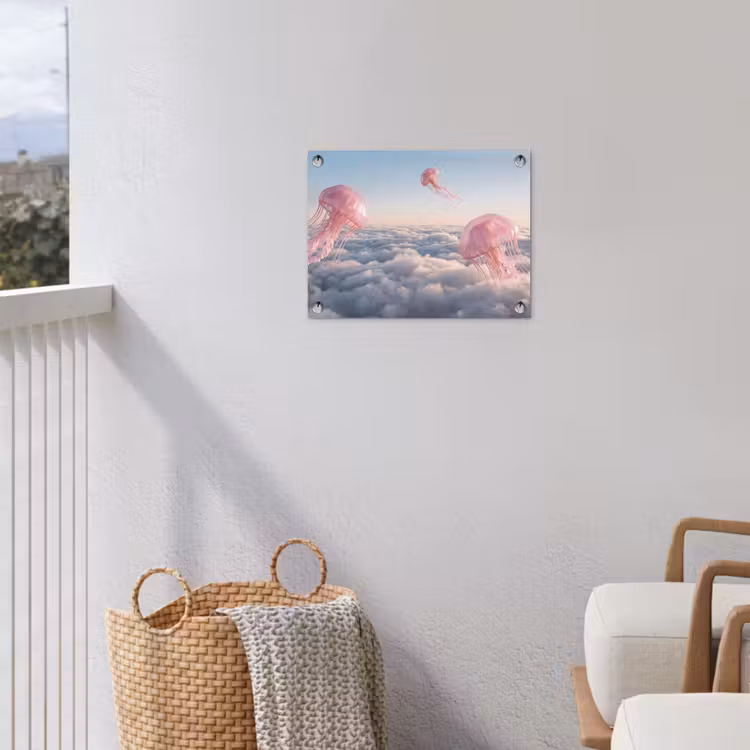 Gartenposter - Rosa Tier – Wolken - Roze dier - Wolken tuinposter los doek klein