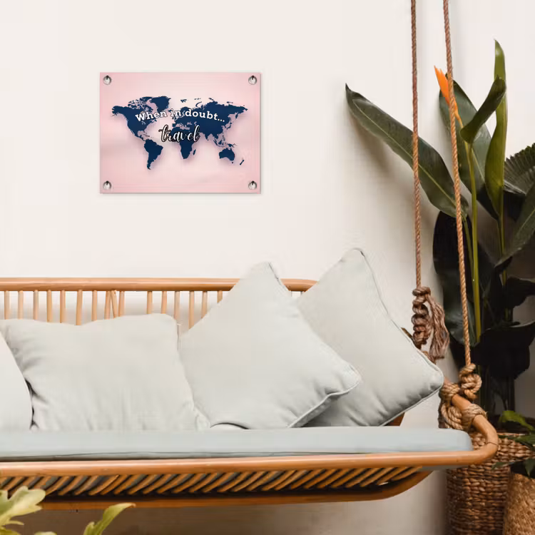 Roze - Quote - Wereldkaart - Travel tuinposter los doek klein -sfeer7