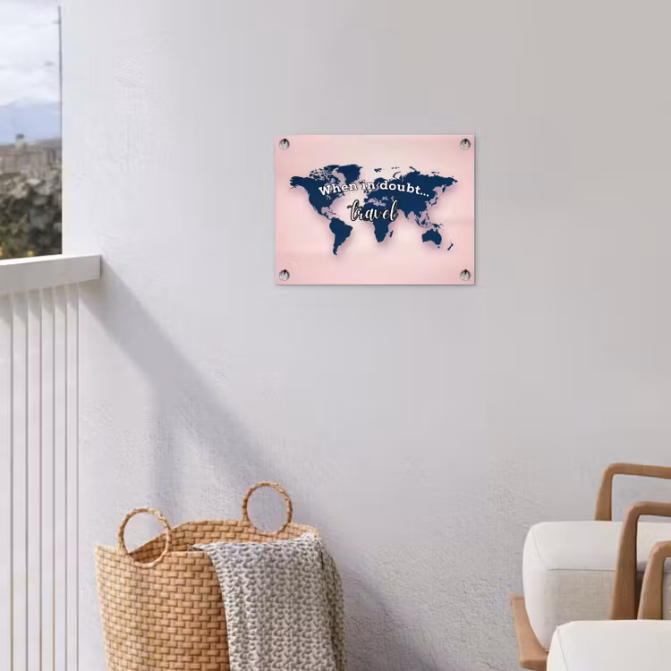 Roze - Quote - Wereldkaart - Travel tuinposter los doek klein -sfeer8