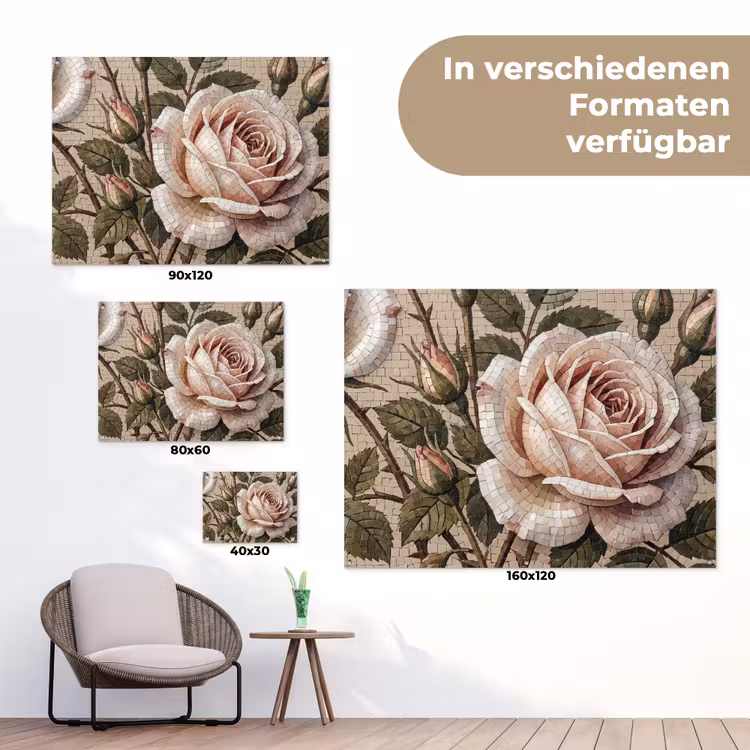 Roos - Mozaïek - Bloemen - Klassiek - Beige tuinposter los doek klein -Xsfeer9_DE