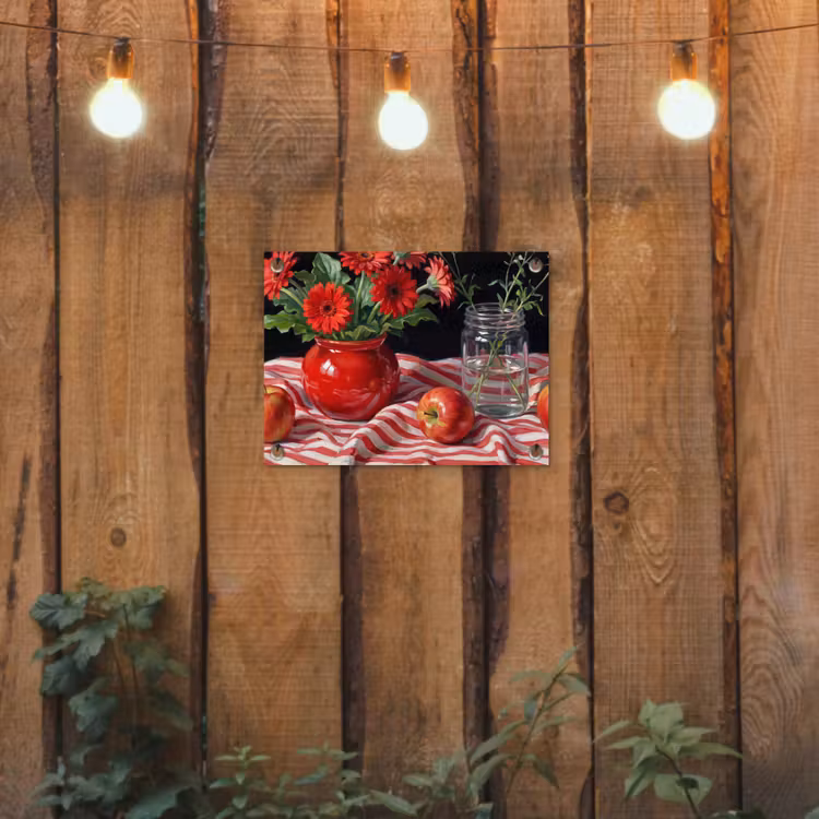 Gartenposter - Rote Blumen – Vase - Rode bloemen - Vaas tuinposter los doek klein
