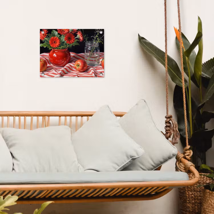 Gartenposter - Rote Blumen – Vase - Rode bloemen - Vaas tuinposter los doek klein