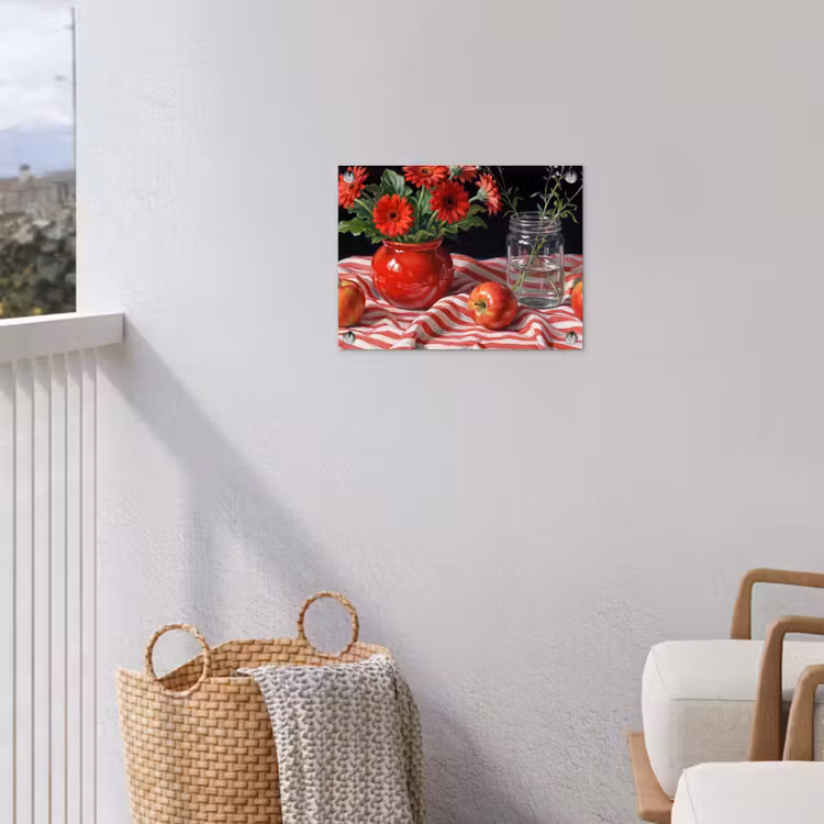 Gartenposter - Rote Blumen – Vase - Rode bloemen - Vaas tuinposter los doek klein