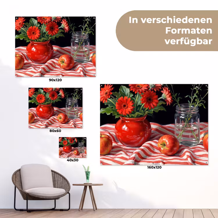 Gartenposter - Rote Blumen – Vase - Rode bloemen - Vaas tuinposter los doek klein