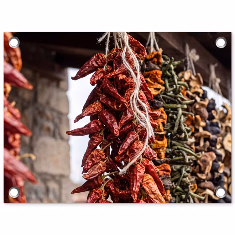 Gartenposter - Rote Chilischoten – Essen - Rode pepers - Eten tuinposter los doek klein