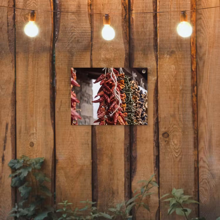 Gartenposter - Rote Chilischoten – Essen - Rode pepers - Eten tuinposter los doek klein