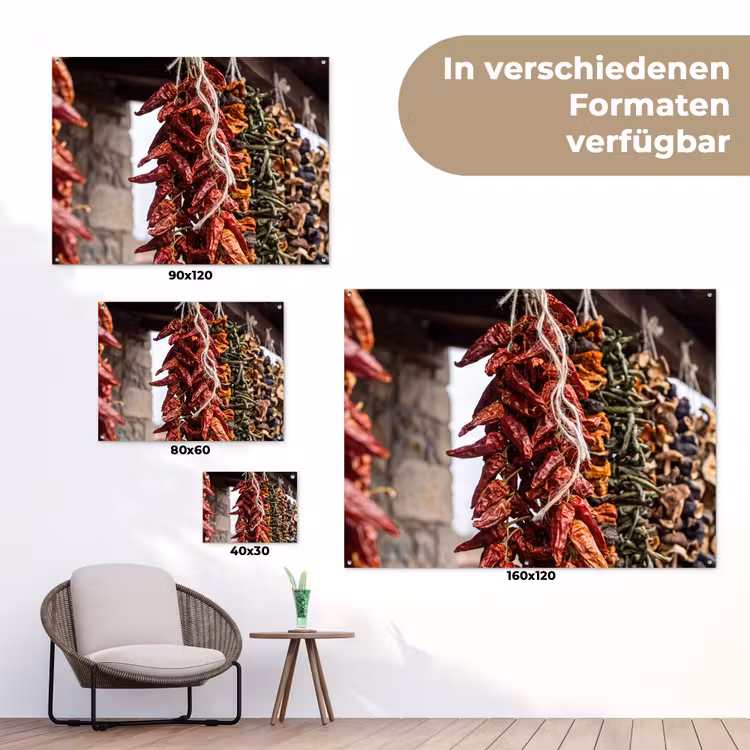 Gartenposter - Rote Chilischoten – Essen - Rode pepers - Eten tuinposter los doek klein