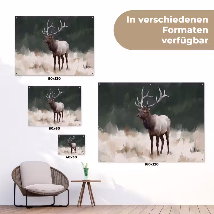 Edelhert - Gewei - Schildering - Rustiek tuinposter los doek klein -Xsfeer9_DE