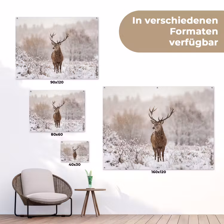 Edelhert - Bos - Sneeuw - Winter - Majestueus tuinposter los doek klein -Xsfeer9_DE