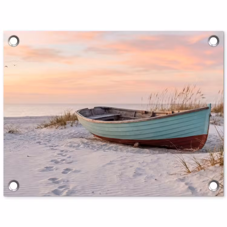 Rustiek - Roeiboot - Zandstrand tuinposter los doek klein -3d