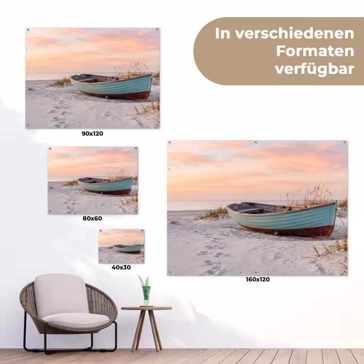 Rustiek - Roeiboot - Zandstrand tuinposter los doek klein -Xsfeer9_DE
