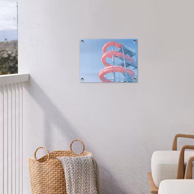 Glijbaan - Waterpark - Spiraal - Modern - Roze tuinposter los doek klein -sfeer8