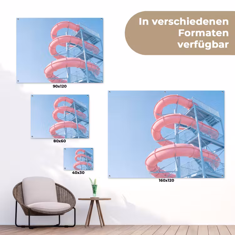 Glijbaan - Waterpark - Spiraal - Modern - Roze tuinposter los doek klein -Xsfeer9_DE