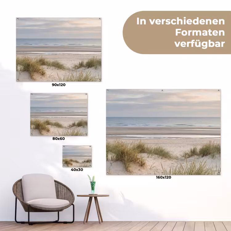 Zandstrand - Bewolkt - Duinen tuinposter los doek klein -Xsfeer9_DE