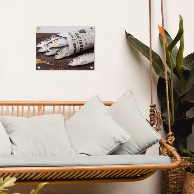 Gartenposter - Sardine – Zeitung – Schneidebrett - Sardientje - krant - snijplank tuinposter los doek klein