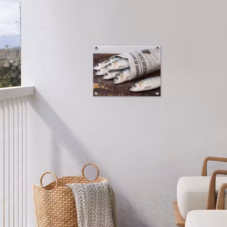 Gartenposter - Sardine – Zeitung – Schneidebrett - Sardientje - krant - snijplank tuinposter los doek klein