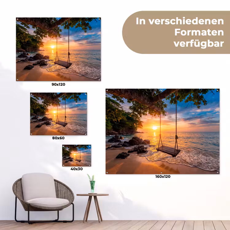 Schommel - Strand - Zonsondergang - Natuur - Oranje tuinposter los doek klein -Xsfeer9_DE