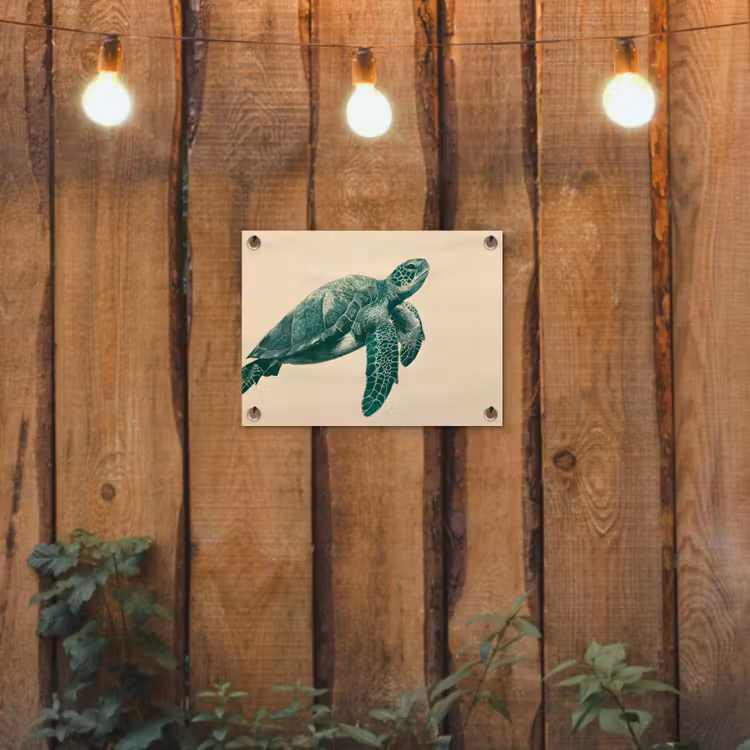 Schildpad - Sierlijk - Groen - Schild tuinposter los doek klein -sfeer1