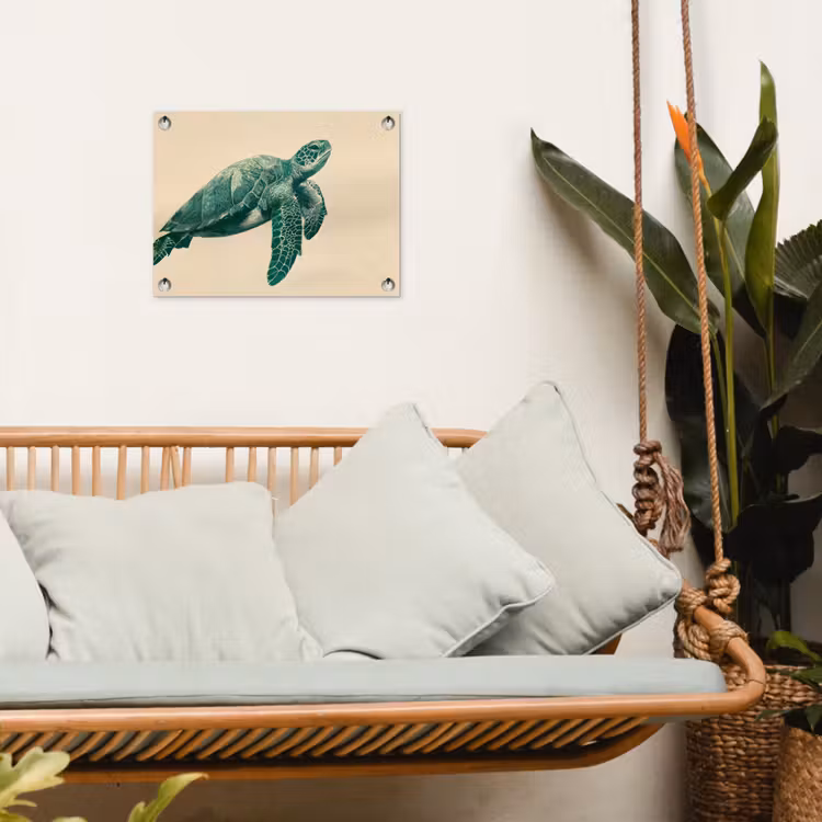 Schildpad - Sierlijk - Groen - Schild tuinposter los doek klein -sfeer7