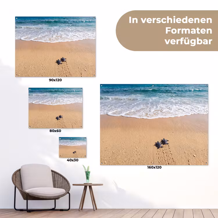 Schildpad - Jong - Strand - Oceaan - Blauw tuinposter los doek klein -Xsfeer9_DE